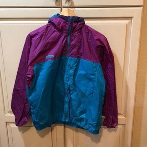 VINTAGE Columbia raincoat windbreaker jacket women's XS purple green colorblock